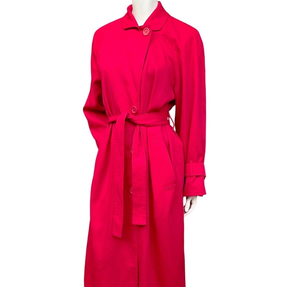 Vintage 80's London Fog Trench Coat Red Belted Longline Union Made USA Retro L